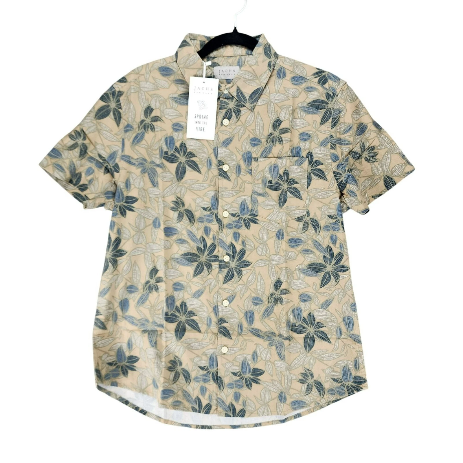 Jachs Shirt Mens Small Khaki Tan Floral Print Short Sleeve Button Up *NWT*