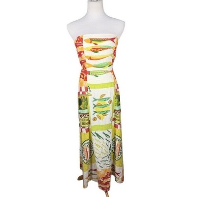 Paper Heart Sardine Print Strapless Maxi Dress XS Linen Blend TPH24034D  Multi | eBay
