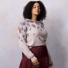 LC Lauren Conrad Knitted Floral Crewneck Raglan Sweater Weekend Size Large L