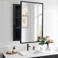 Recessed Medicine Cabinets with Mirror, Black Bathroom Mirror with Storage, R...