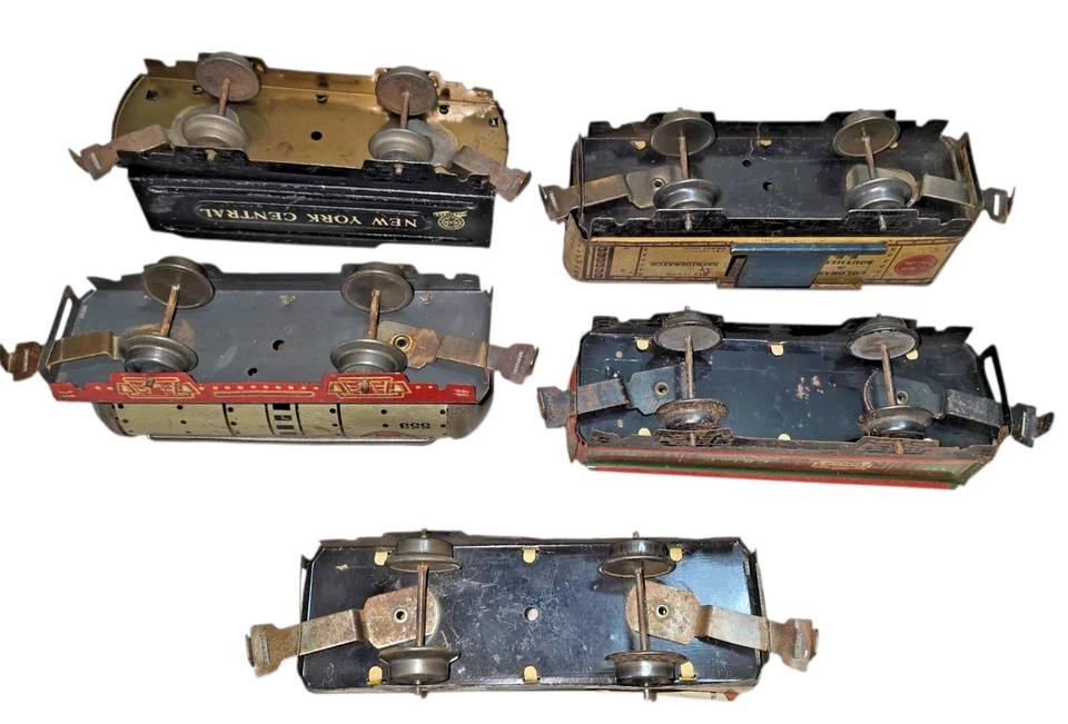 Lot Of 5 Vintage 0/027 Gauge Marx Freight Cars Tin Plate Lithograph Post War Old - Image 4 of 4