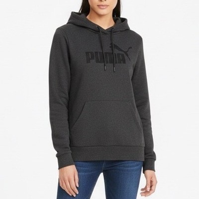 Puma Essentials Hoodie Mens Large Dark Grey Fleece Big Logo Kangaroo Pockets