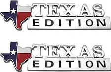 2 PCS Texas Edition Emblem, Texas State Flag Shape, 6.3" x 1.9" Color: Silver