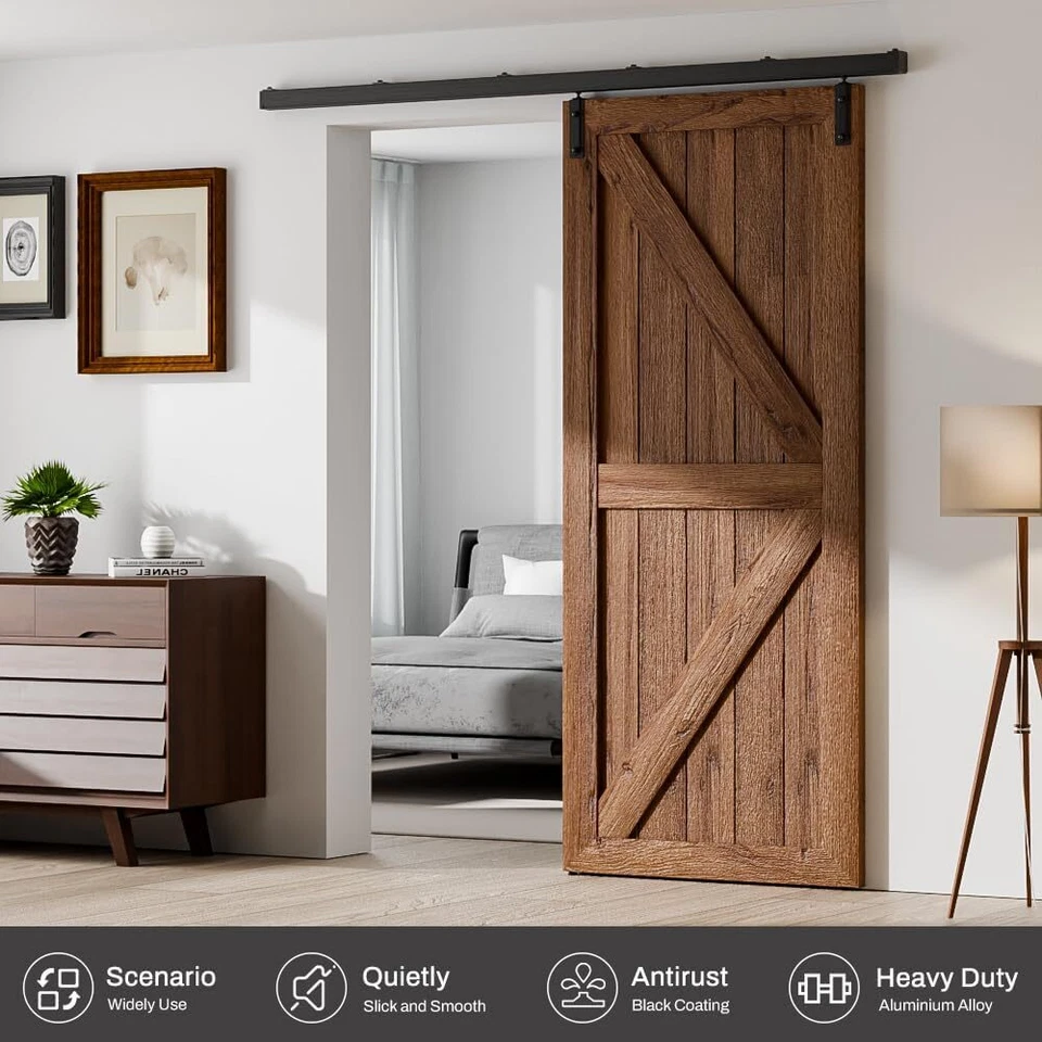 6FT/6.6FT Carbon Steel Box Rail Hardware Sliding Barn Door Track Wall Mount Kit, - Изображение 3 из 4