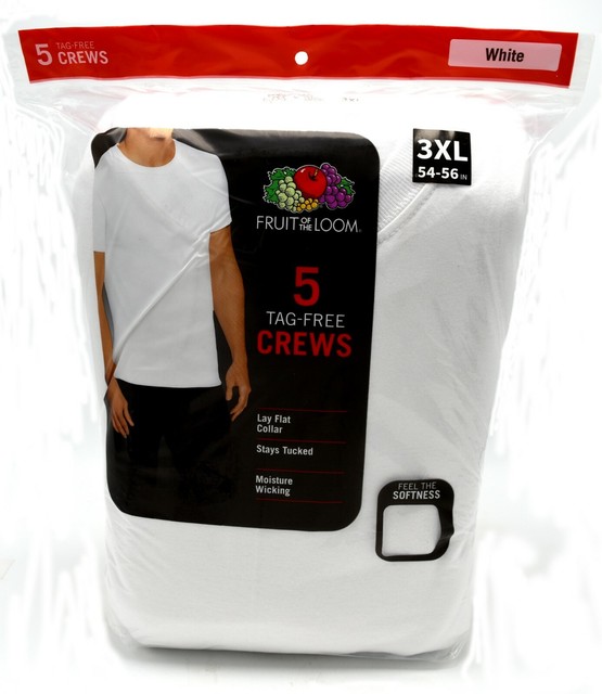Fruit of The Loom 5 White Tagless Crew 