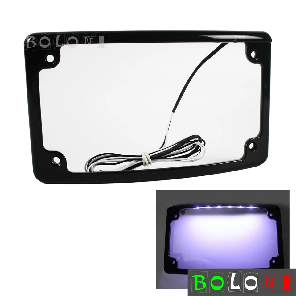 Marco de matrícula curvo de 7"X4" con 6 luces LED para Harley Touring Dyna Softail Foto 4 de 4