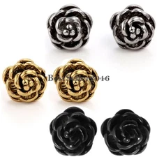 Vintage Rose Flower Charm Stainless Steel Women's Girls Screw Back Stud Earrings