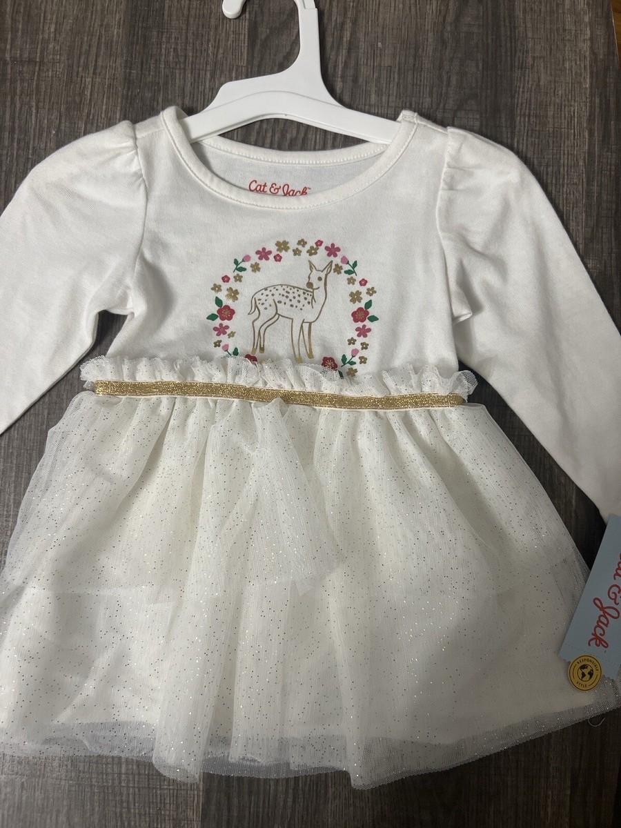NWT Cat & Jack Girls' Christmas/Deer Tulle White & Gold Dress, 2T | eBay