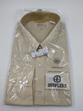 Vintage Sheplers Western Shirt New Long Sleeve Cotton Beige 18 1/2 x 37 Tall