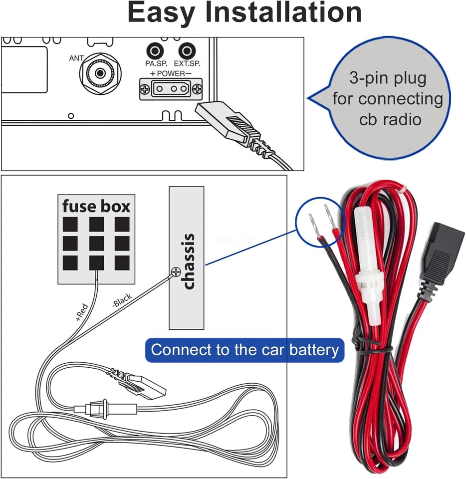 3 Pin CB Radio Power Cable 4.9ft Extension Cord w/ 15A Fuse For Uniden Galaxy - Image 3 of 4