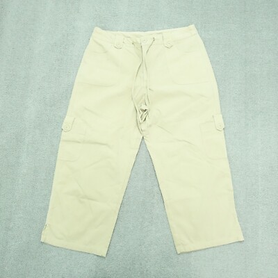 Allison Brittney Cargo Capri Pants Women's Size 12 Beige Tan Cotton Blend Drawst
