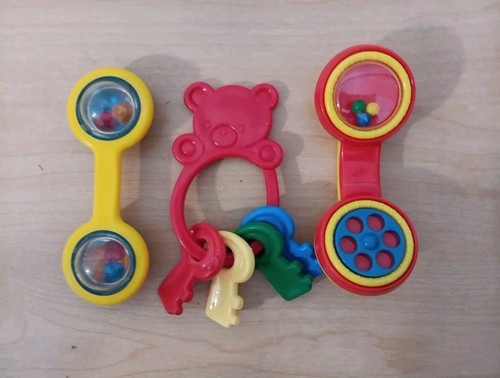 Lot of 3 Vintage Infant Baby Rattles Teething Toys Keys Phone Rattle