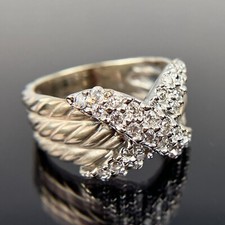 David Yurman 925 Sterling Silver Braided Cable Cross Diamond Ring Size 6.5