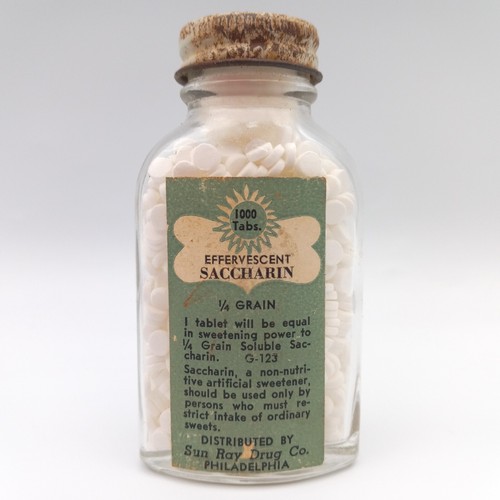 Vintage Sun Ray Drug Co Effervescent Saccharin Tablets Bottle NOS