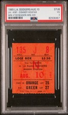 SANDY KOUFAX WIN #132 (20TH IN 1965/14K’s) TICKET 8/10/1965 DODGERS/METS PSA 3