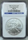2007 W Burnished American Silver Eagle ~ NGC MS70 Early Releases