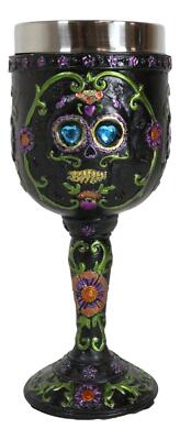 Day of The Dead Ossuary Wedding Black Sugar Skull Wine Goblet 7oz Chalice