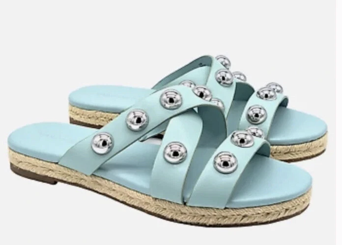 Marc Fisher Prisca turquoise studded Espadrilles Slides sandals
