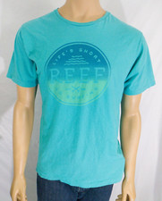REEF T Shirt Surfing Outdoors Casual Bright Blue Large Cotton SS "Life's Short"