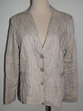 CAbi Blazer Button Cotton Checkered Plaid Gingham Crinkle Jacket Small 346