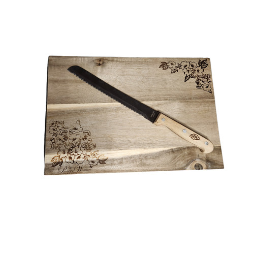 Pioneer Woman Cutting Board With Floral Print 13” X 9” X 1” and Knife