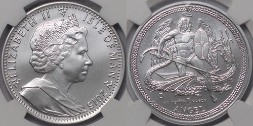 NGC Graded MS70 Isle of Man 2015 Angel 1oz Silver Perfect Uncirculated Coin