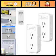 2-Pack 3-Prong Outlet Adapter Flat Plug Extender with 6 AC Outlets Ideal for