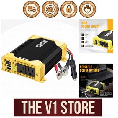 600W Power Inverter for Vehicles - 12V to 110V, 2 AC & USB Ports -  Approved