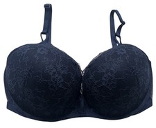 Victoria's Secret Padded No-wire Bra 36D Navy Blue Lace Push-Up