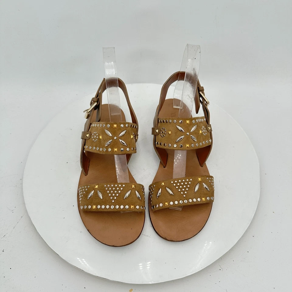 Valentino Garavani Women Size EU 35 US 5 Brown Suede Studded Buckle Flat Sandal - Image 3 of 4