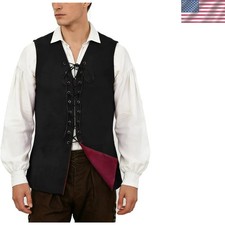 Mens Black Red Steampunk Renaissance Lace-up Reversible Gothic Vest Waistcoat