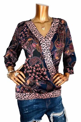 Dressbarn XL Top NWT Paislays Floral Animal Print Crossbody Blouse Side Tie 3/4