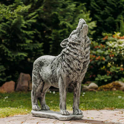 Heulender Wolf Steinfigur H.98 cm 105 x 28 cm Grau 160 kg Beton frostsicher