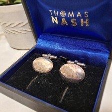 Thomas Nash Oval Cufflinks Boxed Textured Aged Silver Tone Mens Gift