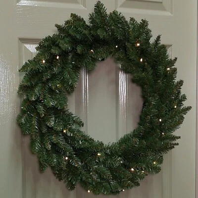 SAMUEL ALEXANDER 60cm Plain Green Christmas Wreath with 50 Warm White LEDs and 160 Bullet Tips