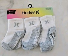 Hurley Baby 6 Pk White Grey Ankle Cotton Knit Cushion Logo Sock Set Sz 12-24 MO
