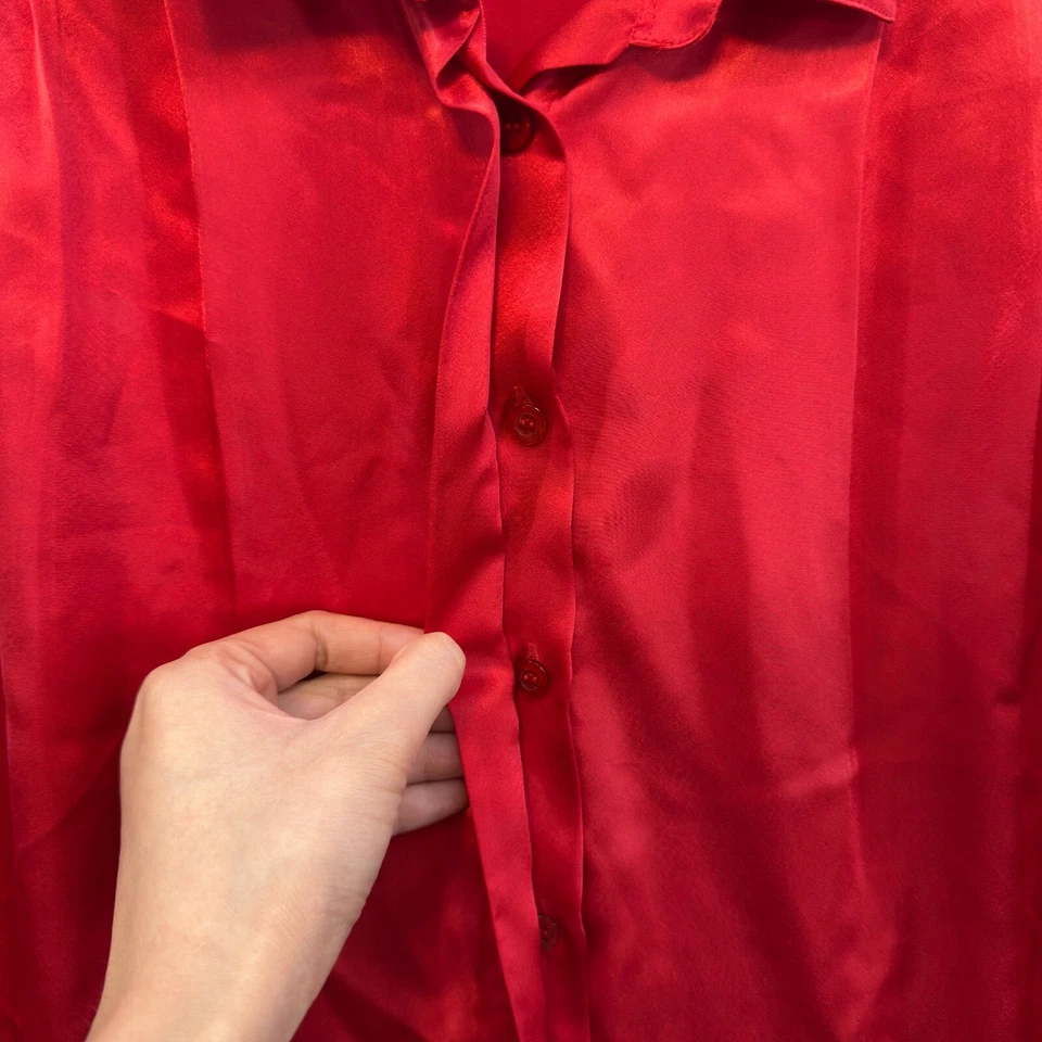 Blusa Top Botón Años 80 90 Vintage 14 XL Mujer Roja Satén Cuello Eduardiano Foto 4 de 4