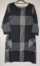 Seasalt Rocambole Size UK 12 Navy Check 3/4 Sleeve Tunic Dress 100% Cotton