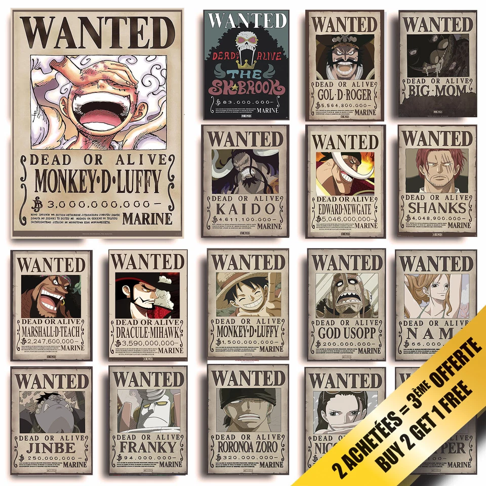 ONE PIECE MANGA WANTED POSTER LUFFY ZORO SANJI TRAFALGAR NICO CHOPPER NAMI USOPP