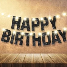 KatchOn, Glitter Black Happy Birthday Banner Light Up - Prestrung, 10 Feet | ...