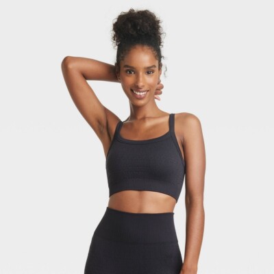 JoyLab Sports Bra Womens X-Small Textured Removable Pads Seamless Black