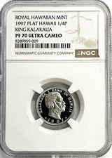 1997 PLATINUM HAWAII KING KALAKAUA 1/4 oz COIN NGC PROOF 70 ULTRA CAMEO