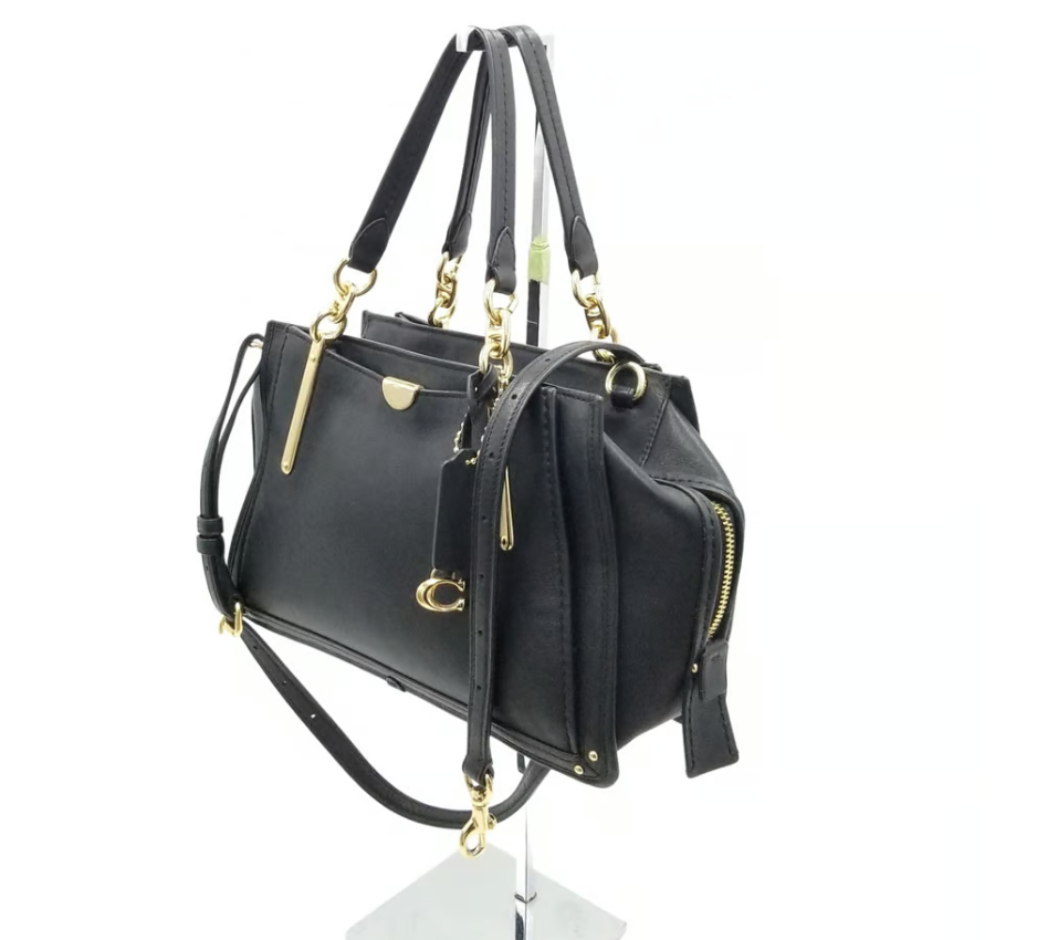 COACH ドリーマー　ラフィアバッグ　美品 Coach Dreamer MEDIUM Black Leather Triple Compartment Tote