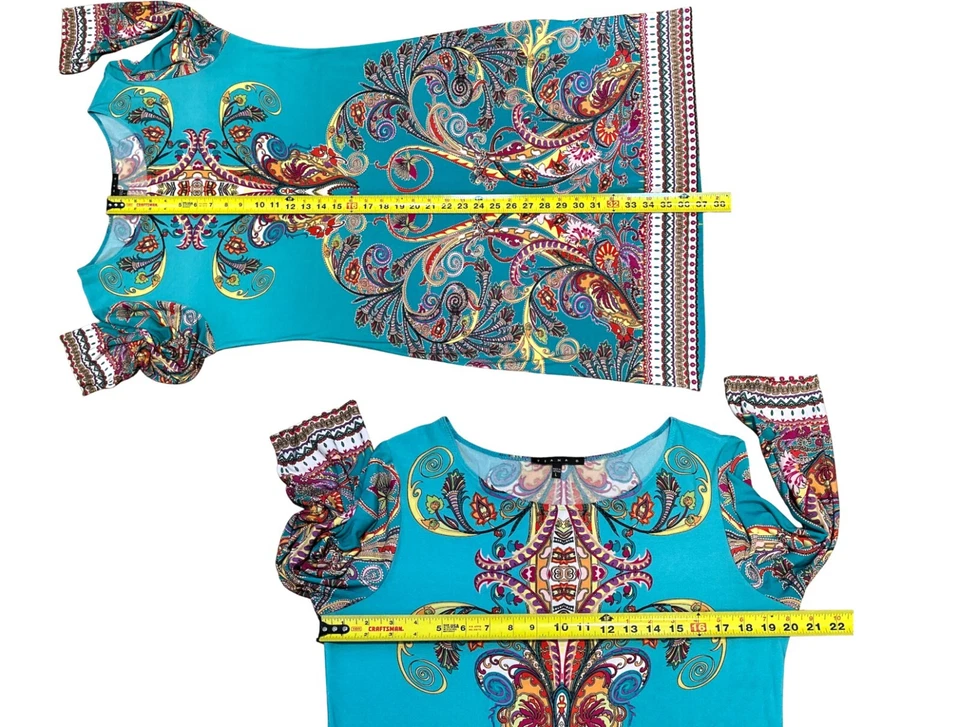 TIANA B Boho Paisley Shift Dress Turquoise Red Yellow Size Large - Image 4 of 4