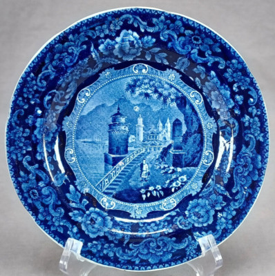 Joseph Heath Chinese Buildings Blue Historical Transferware 7 1/2 Inch Plate