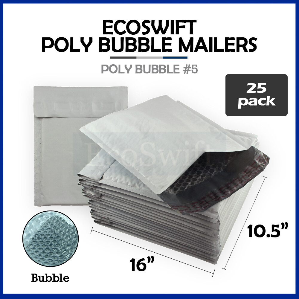 25-Pack #5 EcoSwift Bubble Mailers - 10.5" X 16" Padded Poly Envelopes, 100% Recyclable Shipping Bags