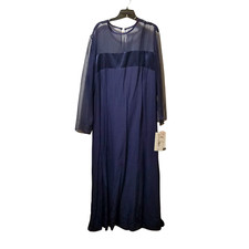Vintage John Phillips Dress 22W Navy Blue Sheer Sleeves & Neckline