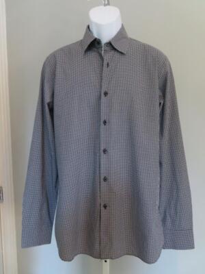 PRADA Midnight Navy/White Mini Plaid Mens Button Down Shirt Size 40/15-1/2