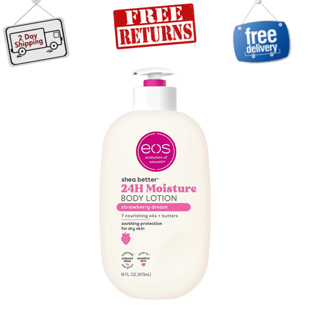 eos Shea Better Body Lotion for Dry Skin in Strawberry Dream, 16 fl oz (1 Pack)