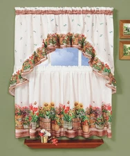 Country Garden Complete Kitchen Curtain Tier and Swag Set - Assorted Sizes